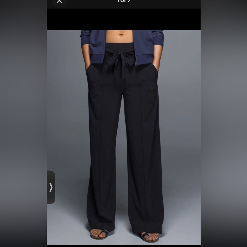 Lululemon Black Wide Leg High Rise Pants Tie Waist Stretch Trouser Size 4
